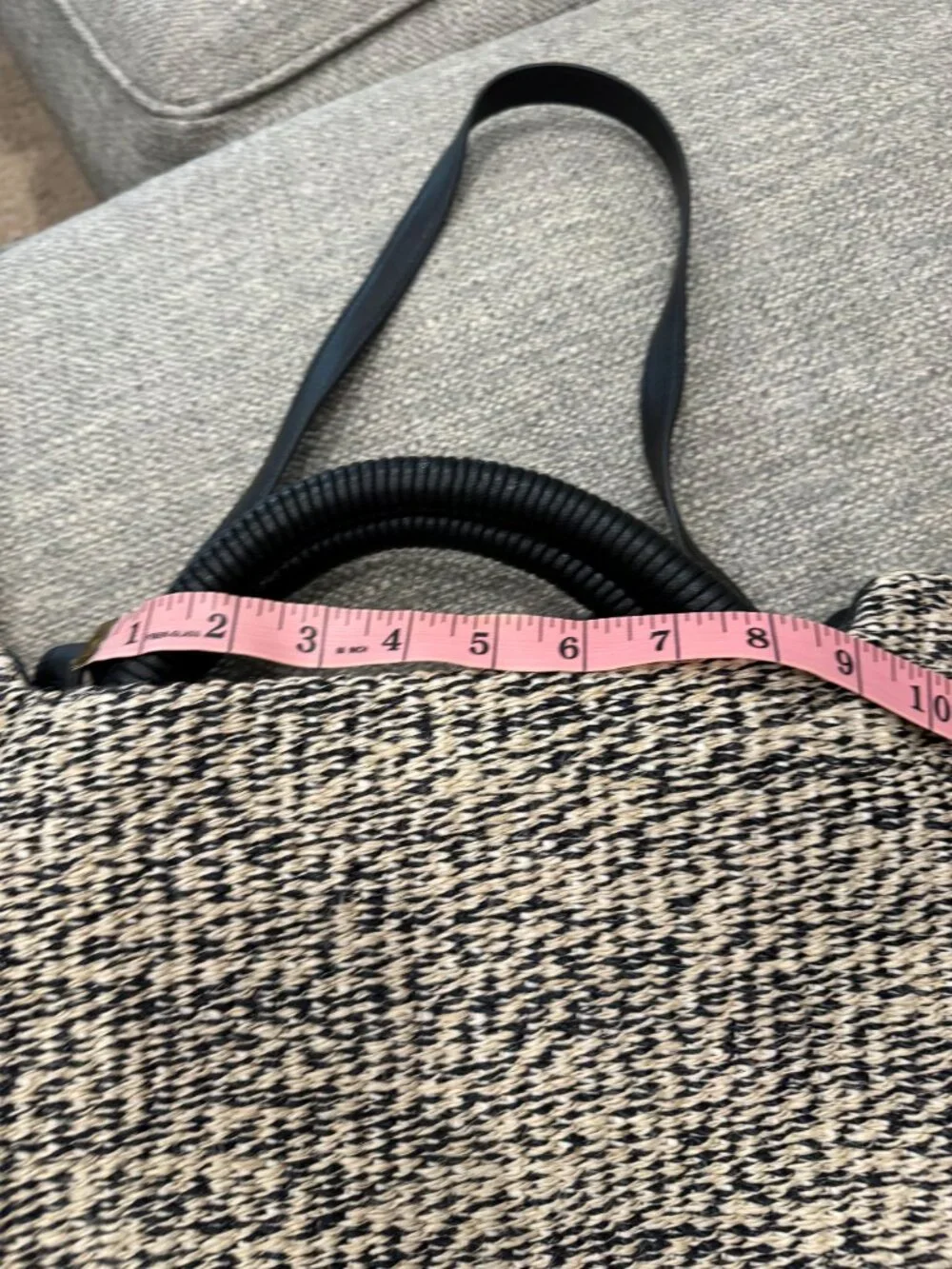 Cuyana Raffia Woven Tote Black White Leather Trim Large Quiet Luxury Beach Bag